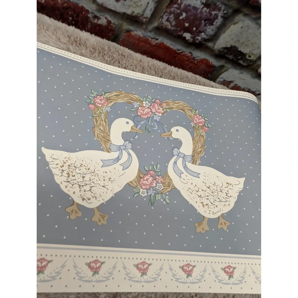 Vintage Borden Country Geese Wallpaper Border Blue Polka Dot Floral 2 Rolls